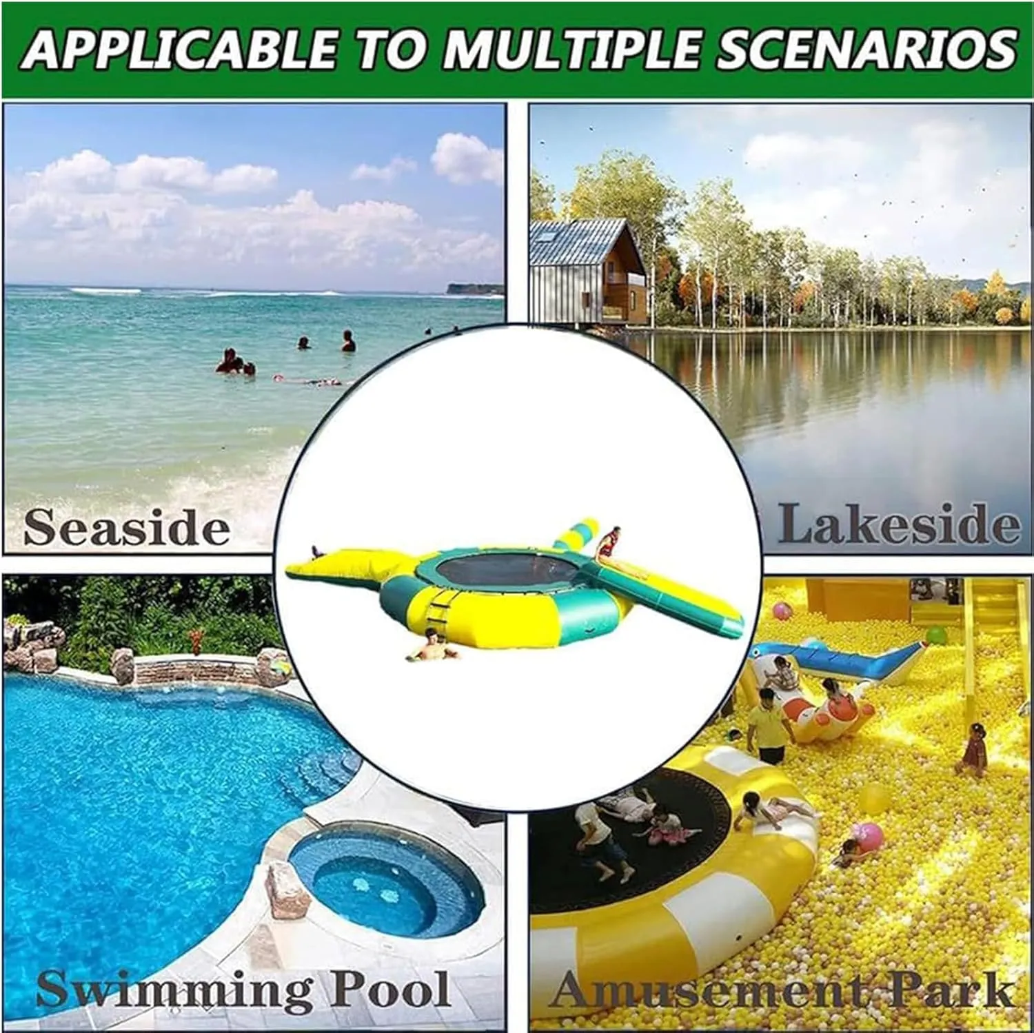 10Ft 13Ft 16Ft Inflatable Trampoline Bounce Suitable for Family Entertainment, Water Sports Toys with Slide, Outdoor Floating Platform for Pool Lake, Underground Pontoon Inflatable