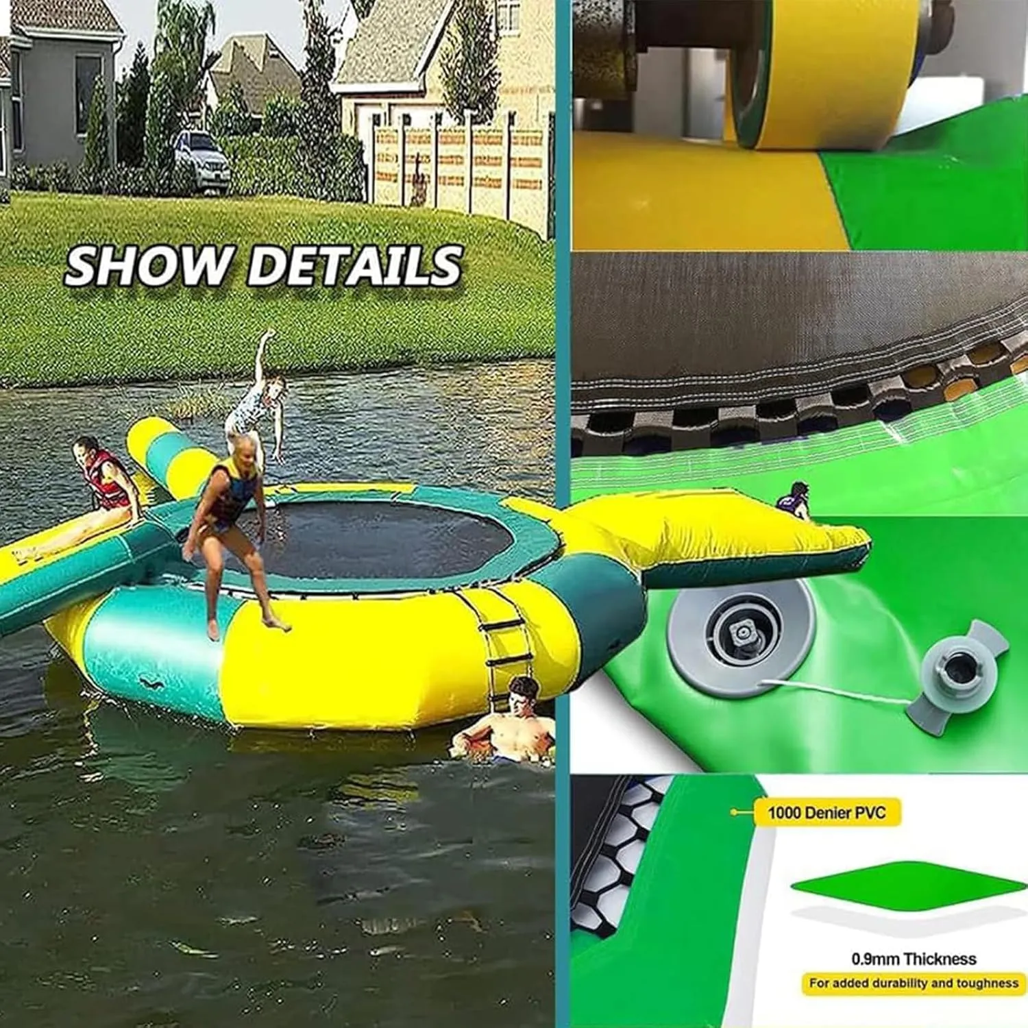 10Ft 13Ft 16Ft Inflatable Trampoline Bounce Suitable for Family Entertainment, Water Sports Toys with Slide, Outdoor Floating Platform for Pool Lake, Underground Pontoon Inflatable