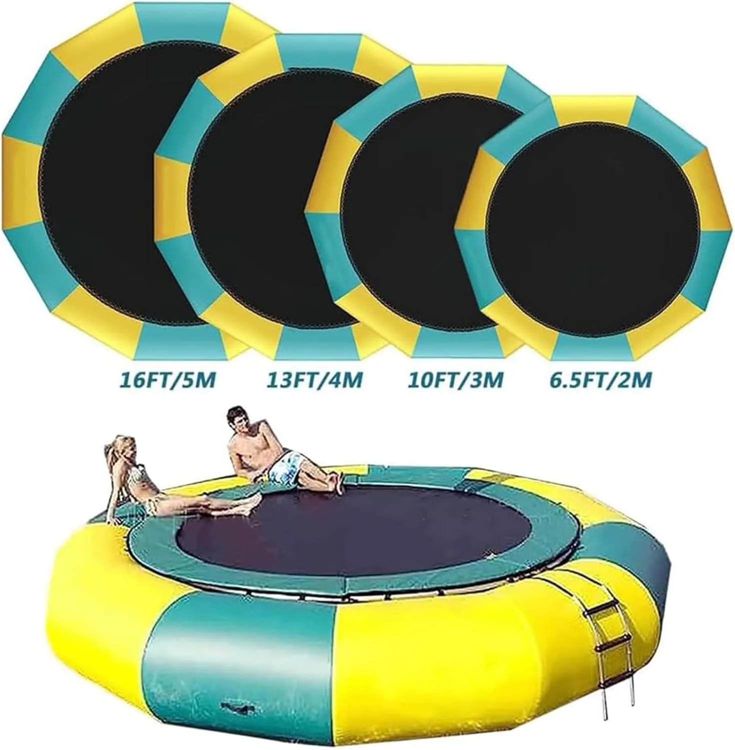 10Ft 13Ft 16Ft Inflatable Trampoline Bounce Suitable for Family Entertainment, Water Sports Toys with Slide, Outdoor Floating Platform for Pool Lake, Underground Pontoon Inflatable