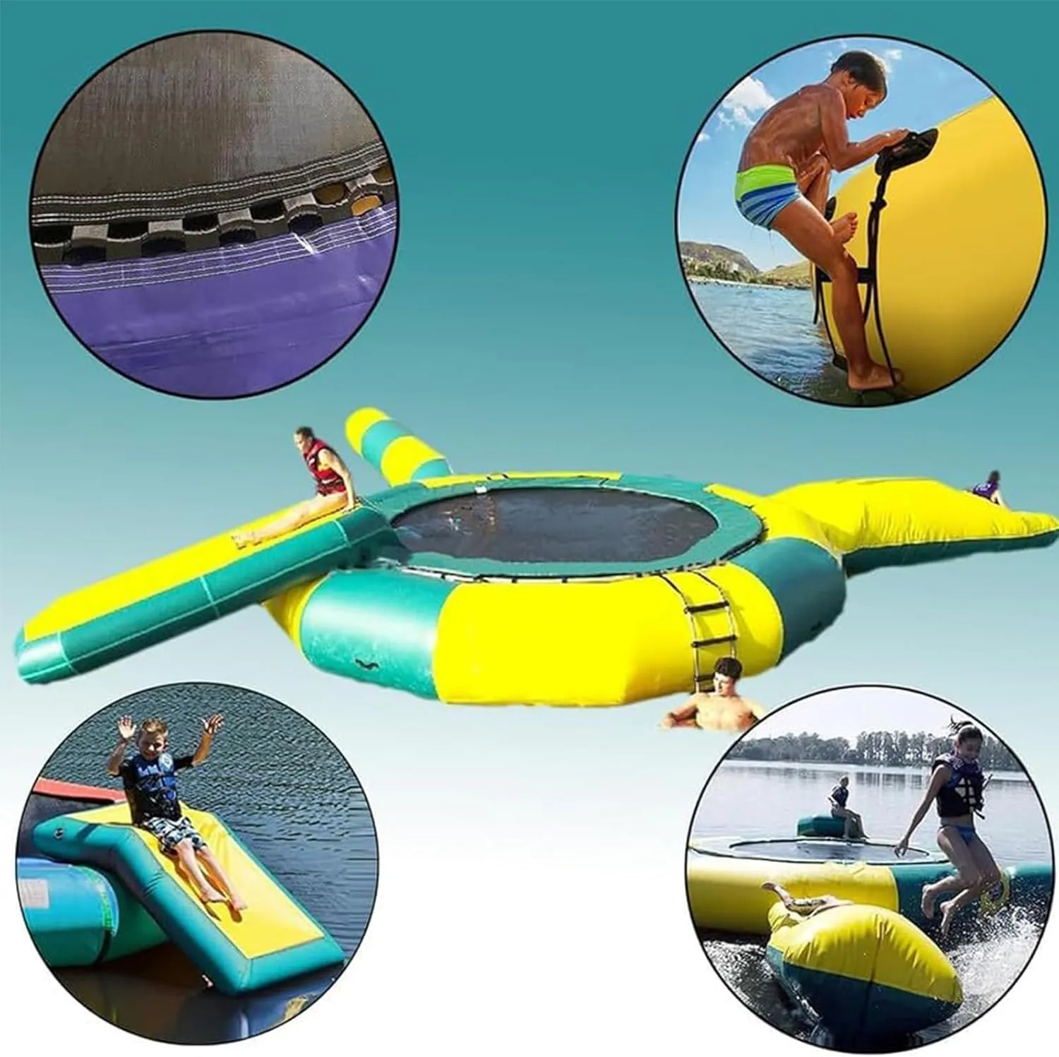 10Ft 13Ft 16Ft Inflatable Trampoline Bounce Suitable for Family Entertainment, Water Sports Toys with Slide, Outdoor Floating Platform for Pool Lake, Underground Pontoon Inflatable