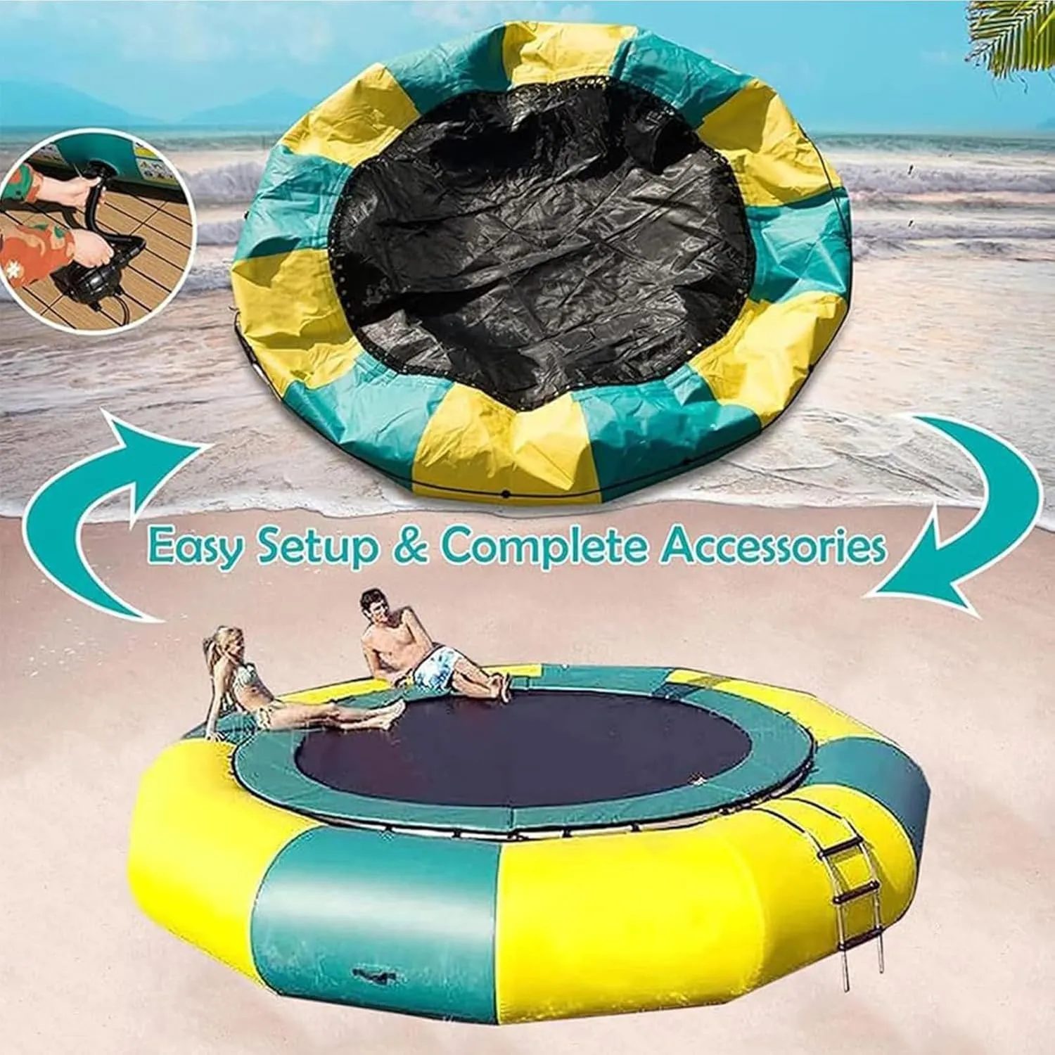 10Ft 13Ft 16Ft Inflatable Trampoline Bounce Suitable for Family Entertainment, Water Sports Toys with Slide, Outdoor Floating Platform for Pool Lake, Underground Pontoon Inflatable
