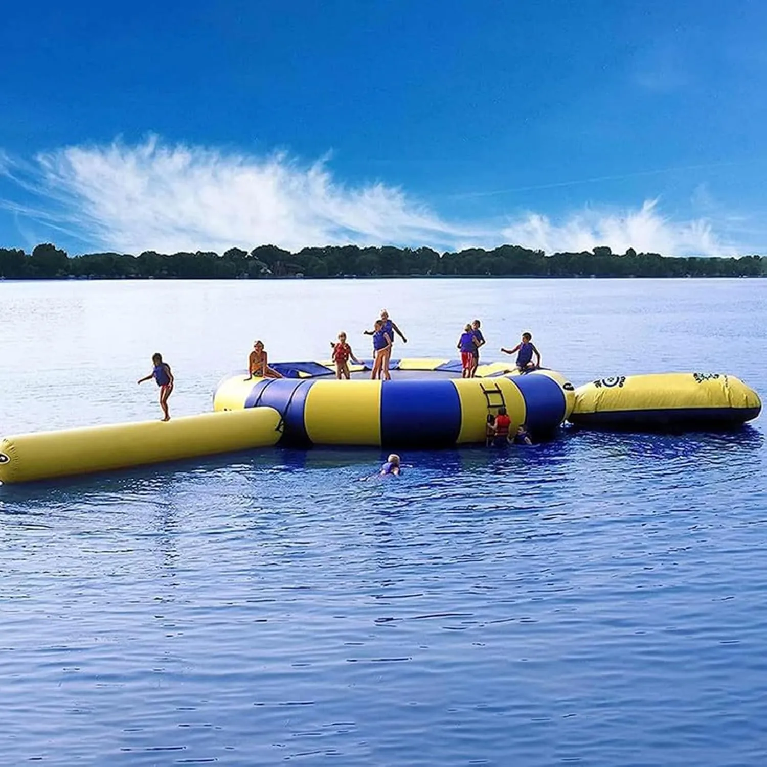 10Ft 13Ft 16Ft Inflatable Trampoline Bounce Suitable for Family Entertainment, Water Sports Toys with Slide, Outdoor Floating Platform for Pool Lake, Underground Pontoon Inflatable