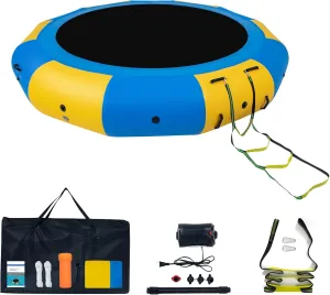 10FT Inflatable Water Trampoline for Lake, Outdoor Exercise Bouncer for Adults for Water Sports, Recreational Trampoline for Fitness with Handles, Electric Pump and 4-Step Ladder