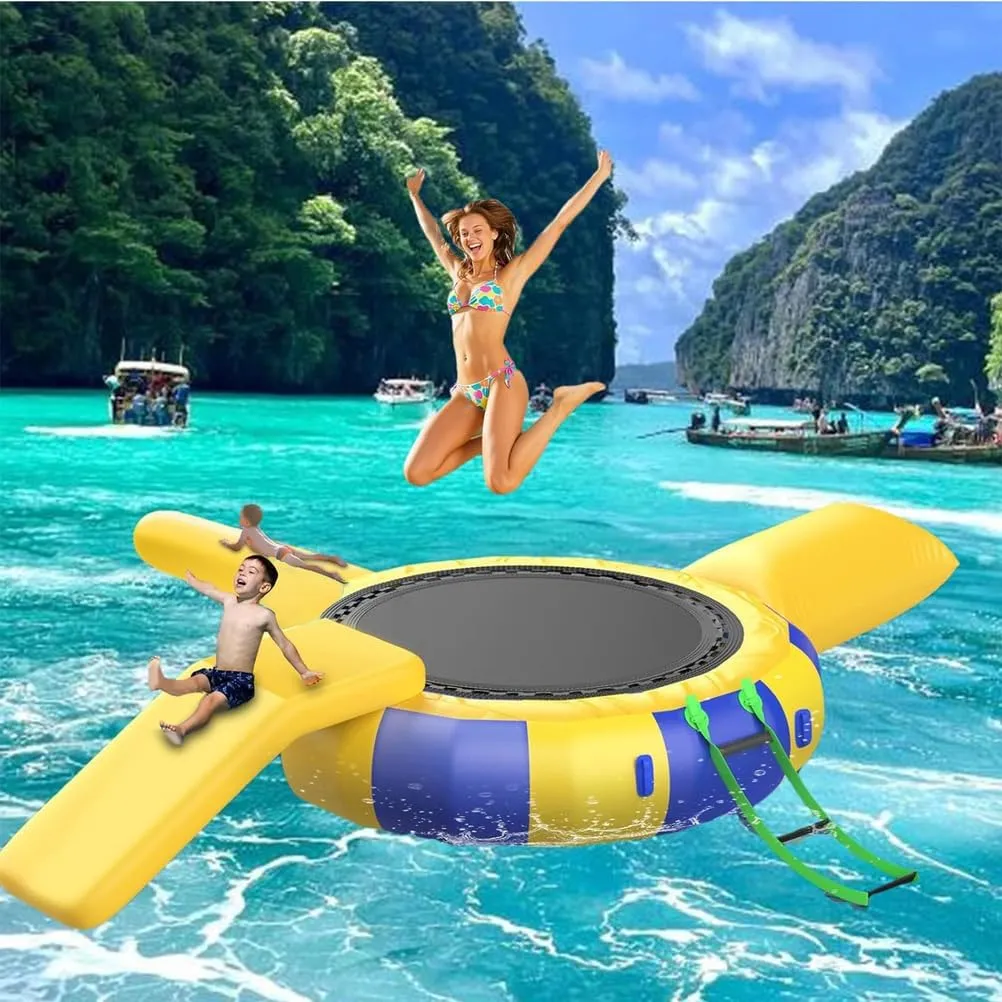 16ft/5m,Water Trampoline, Floating Lake Trampoline with Electric Pump, Inflatable Water Bouncer for Lake,with Tube and Jump Bag Recreational Inflatable Toy