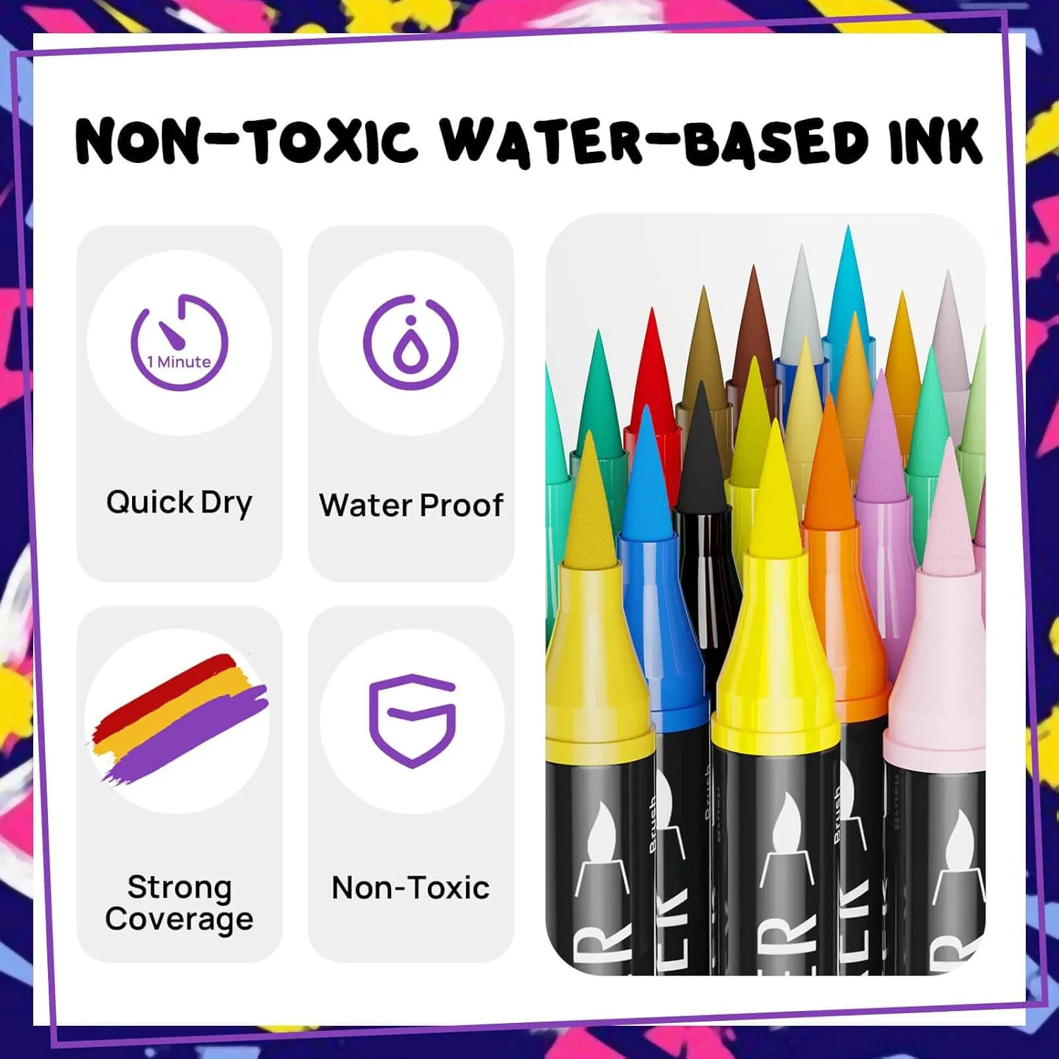 48 Colors Dual Tip Acrylic Paint Markers,Fine Tip and Brush Tip Permanent Acrylic Paint Pens For Rock Painting, Canvas, Wood, Glass, Ceramic, Fabric, Plastic, Egg, Scrapbook,Art Painting Supplies Kit