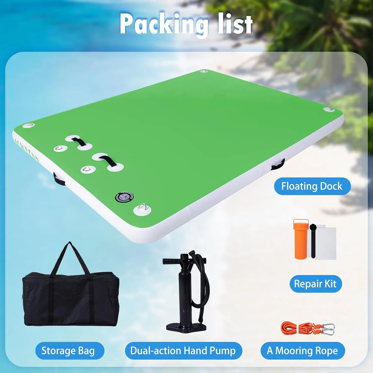 5FT/8FT/10FT/12FT Inflatable Floating Dock for Lakes, Inflatable Dock Floating Platform with Non-Slip Surface, Floating Island Raft for Pool Beach Ocean
