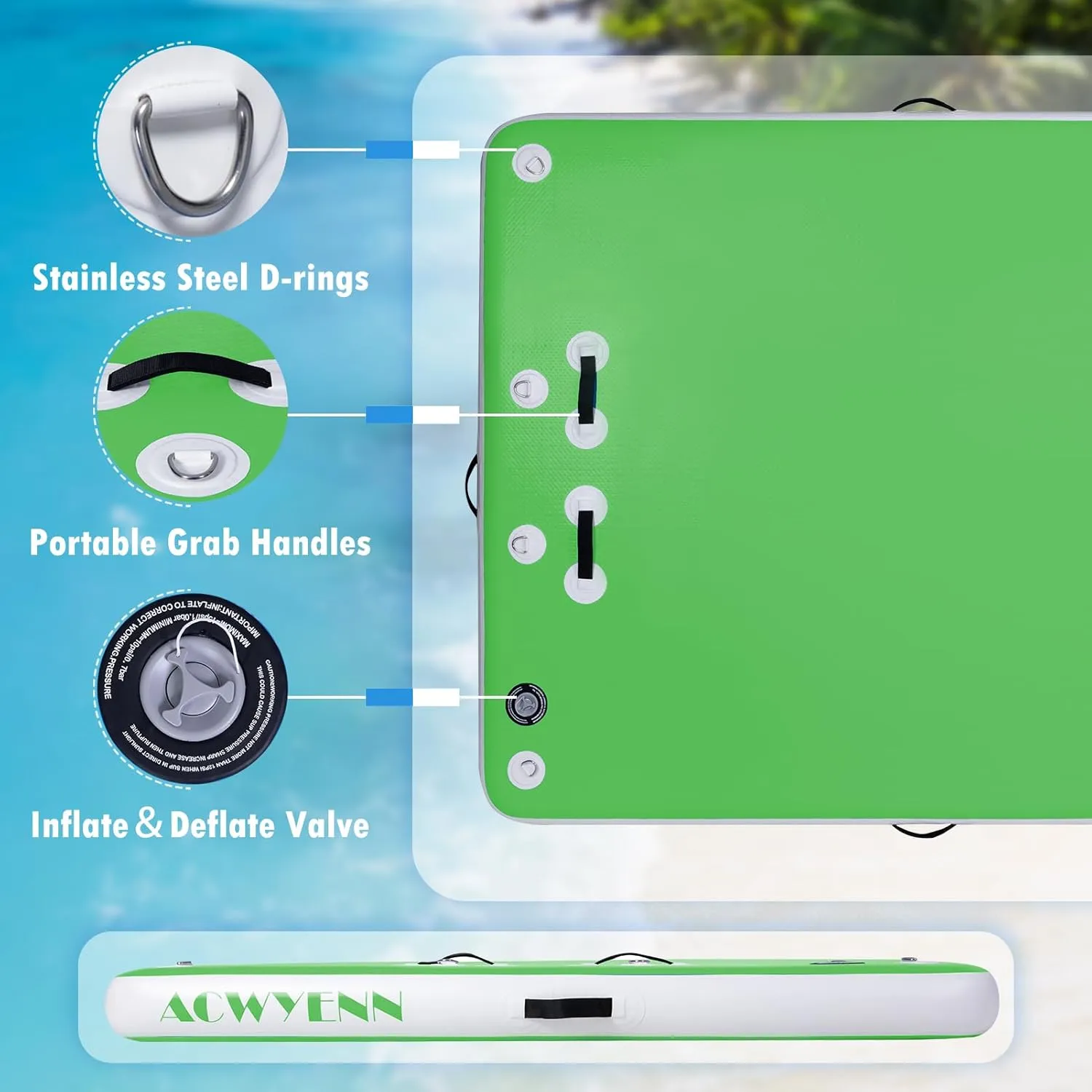 5FT/8FT/10FT/12FT Inflatable Floating Dock for Lakes, Inflatable Dock Floating Platform with Non-Slip Surface, Floating Island Raft for Pool Beach Ocean