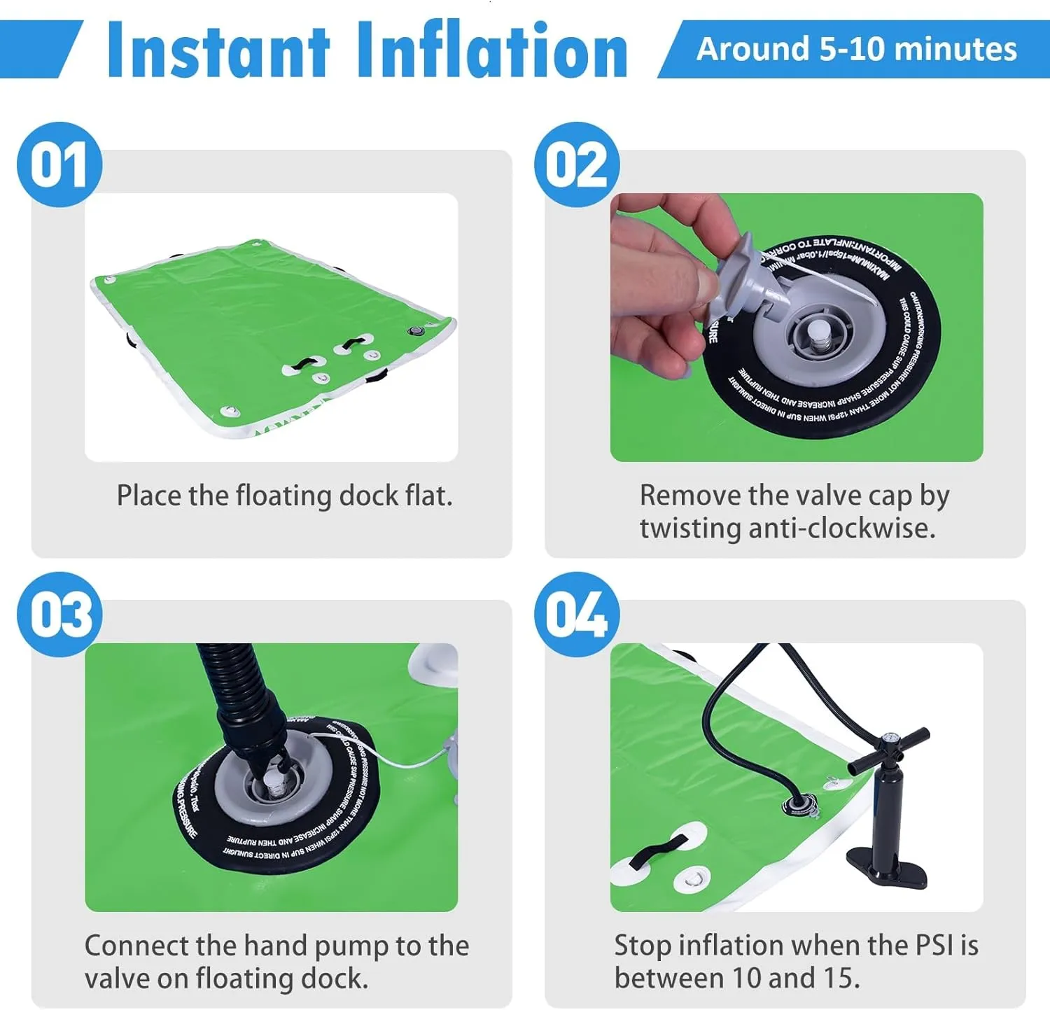 5FT/8FT/10FT/12FT Inflatable Floating Dock for Lakes, Inflatable Dock Floating Platform with Non-Slip Surface, Floating Island Raft for Pool Beach Ocean
