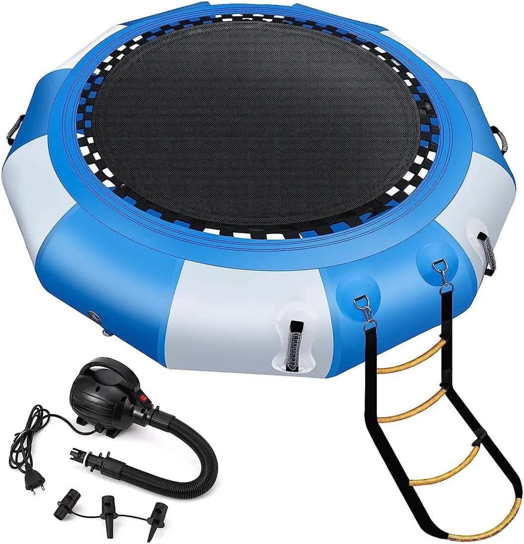 6.5FT Inflatable Swim Platform Water Trampoline for Lake, Recreational Water Bouncer Floating Trampoline with 4-Step Rope Ladder for Adults/Kids…