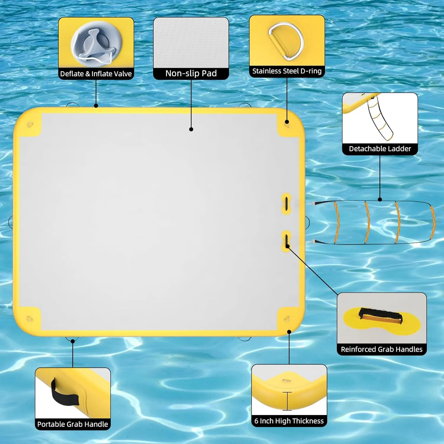 6ft/8ft/10ft/12ft Inflatable Floating Dock Platform, Inflatable Raft Water Pad for Adults, Multi-Person Air Floating Islands Mat for Lake Pool Beach Ocean
