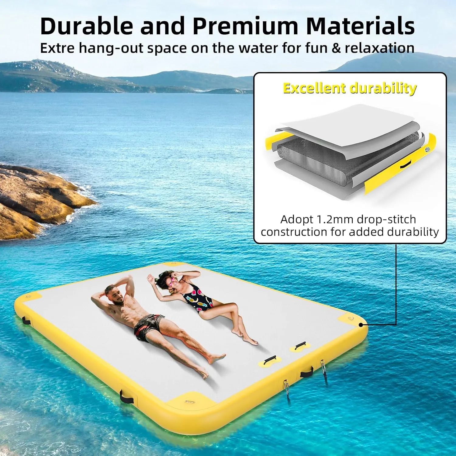 6ft/8ft/10ft/12ft Inflatable Floating Dock Platform, Inflatable Raft Water Pad for Adults, Multi-Person Air Floating Islands Mat for Lake Pool Beach Ocean