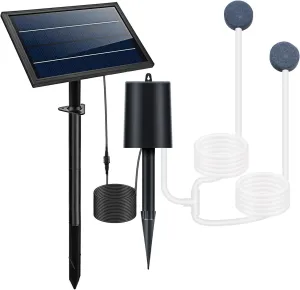 8W Solar Air Pump for Fish Pond, 22 GPH, 10 ft Cable, 8.2 ft Hose, 3 Working Level, Adjustable Solar Panel, Solar Powered Oxygenator Aerator for Outdoor koi Pond, Backyard Hydroponic, Decoration