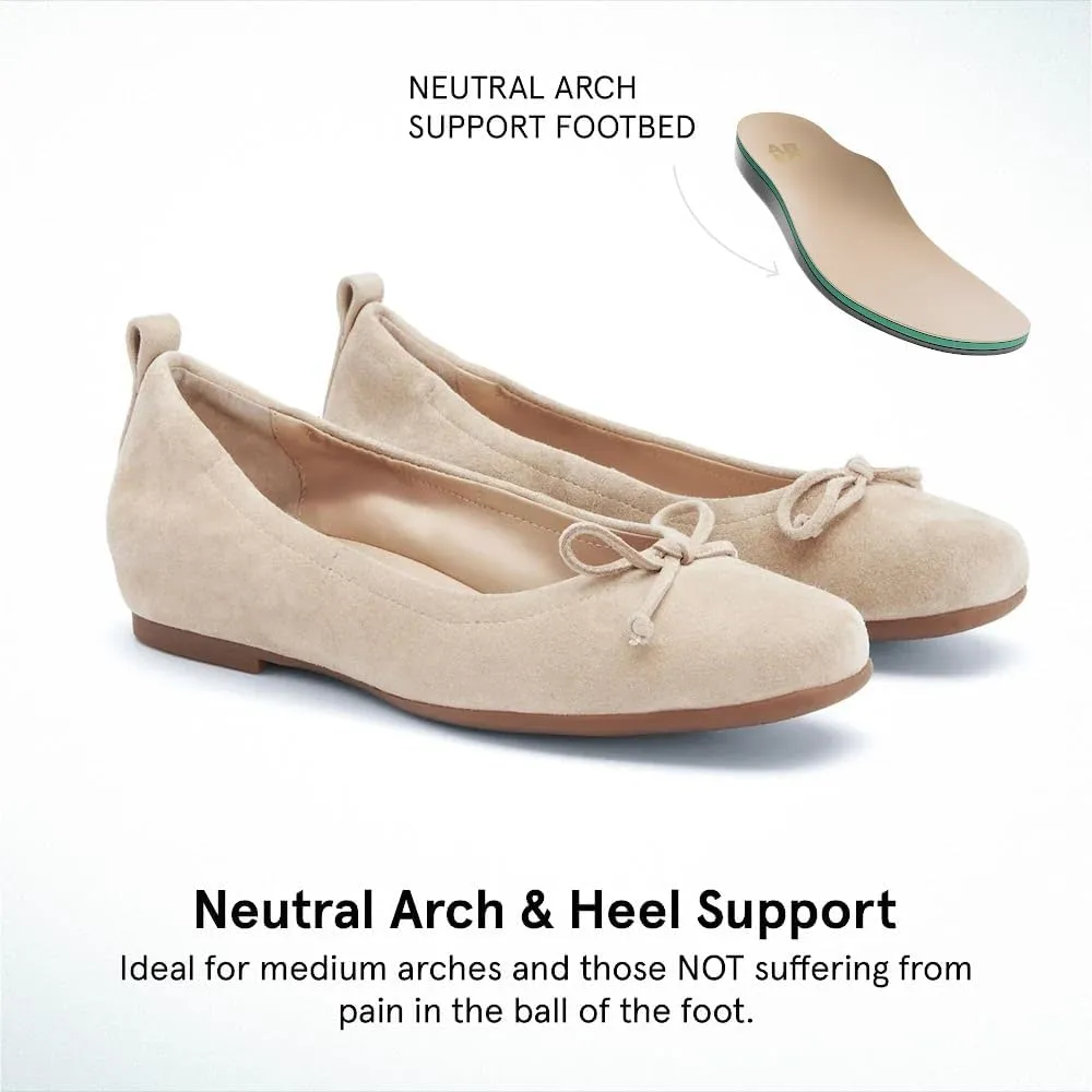 ABEO Cadence Bow Ballet Flats for Women | Built-in Orthotic Insole | Arch Support Flats Shoes | Dressy Work Low Wedge | Premium Leather Upper & Lining