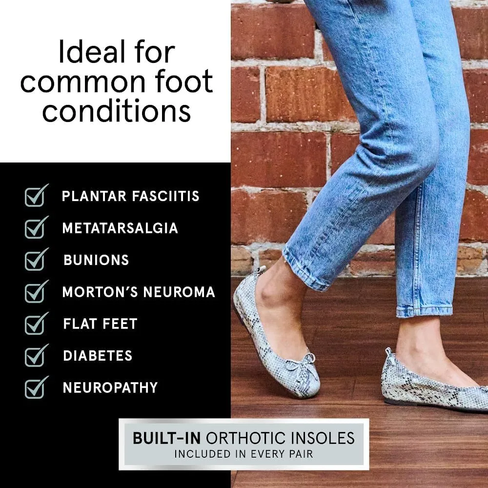 ABEO Cadence Bow Ballet Flats for Women | Built-in Orthotic Insole | Arch Support Flats Shoes | Dressy Work Low Wedge | Premium Leather Upper & Lining