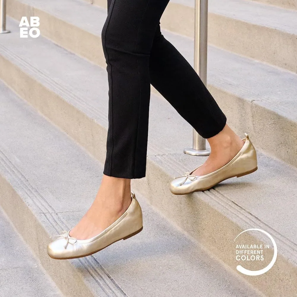 ABEO Cadence Bow Ballet Flats for Women | Built-in Orthotic Insole | Arch Support Flats Shoes | Dressy Work Low Wedge | Premium Leather Upper & Lining