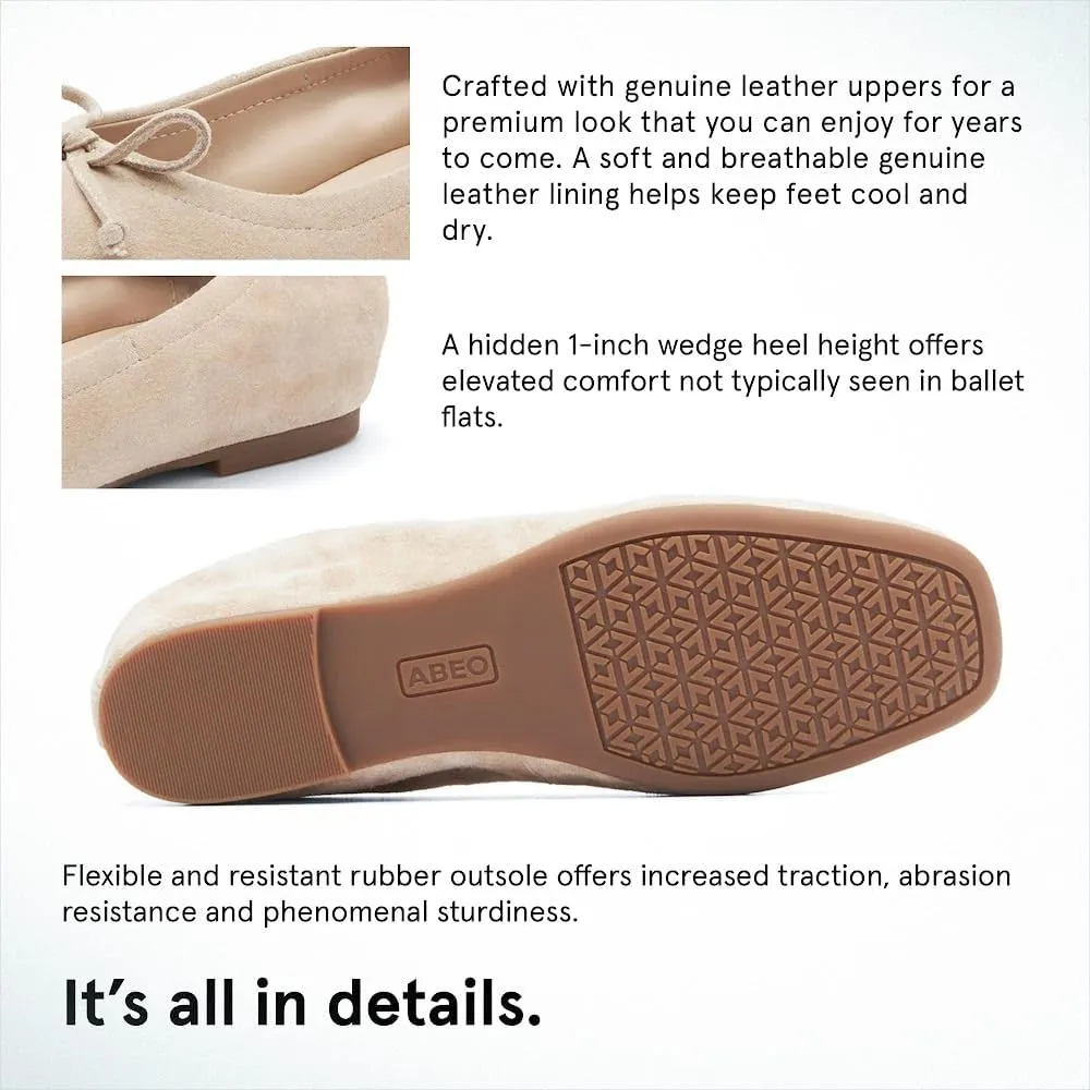 ABEO Cadence Bow Ballet Flats for Women | Built-in Orthotic Insole | Arch Support Flats Shoes | Dressy Work Low Wedge | Premium Leather Upper & Lining