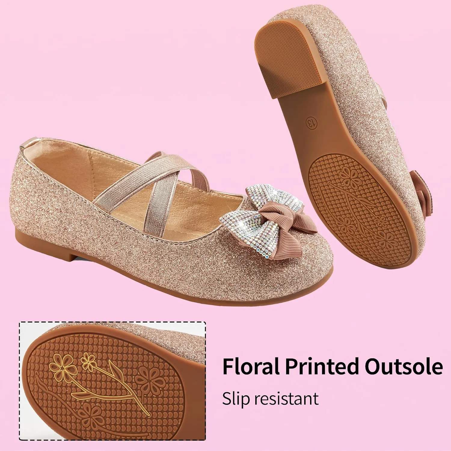 Ablanczoom Girls Flats Dress Shoes - Toddler/Little Girl Casual Slip on Bowknot Mary Jane Ballet Flats Wedding Party School