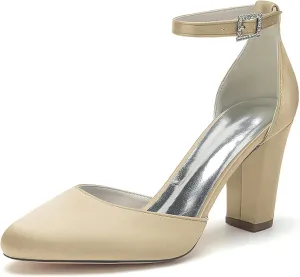 ADMLZQQ Women's Closed Toe Fashion Ankle Strap Block Chunky Low Heel Pump Sandal Party Wedding Dress Shoe