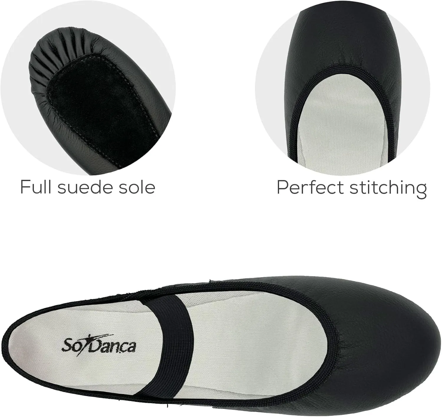 Adult Leather Ballet Shoes, Elastic Casing, Full Sole Slipper, Brittany - SD69L