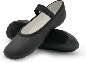 Adult Leather Ballet Shoes, Elastic Casing, Full Sole Slipper, Brittany - SD69L