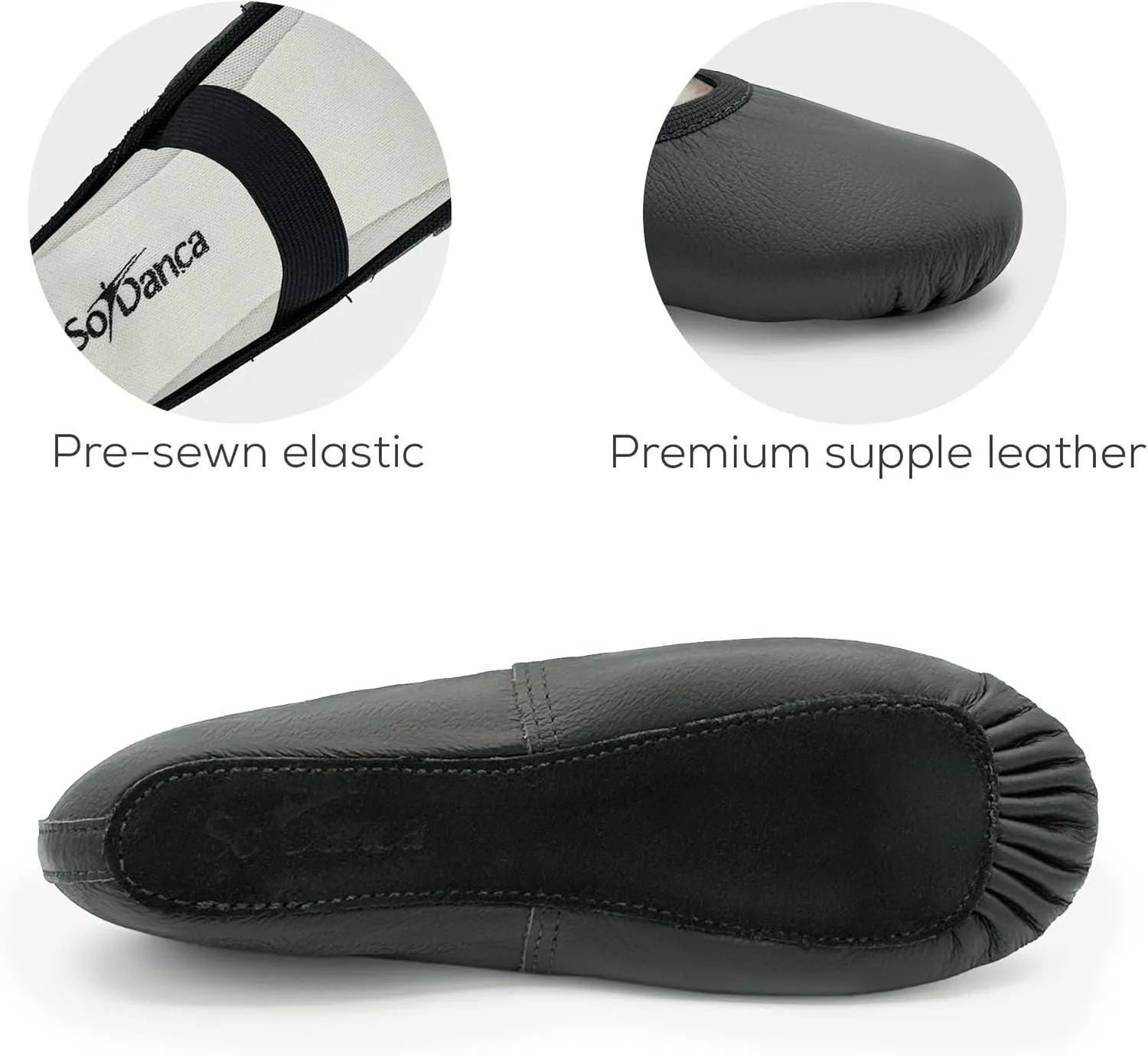 Adult Leather Ballet Shoes, Elastic Casing, Full Sole Slipper, Brittany - SD69L