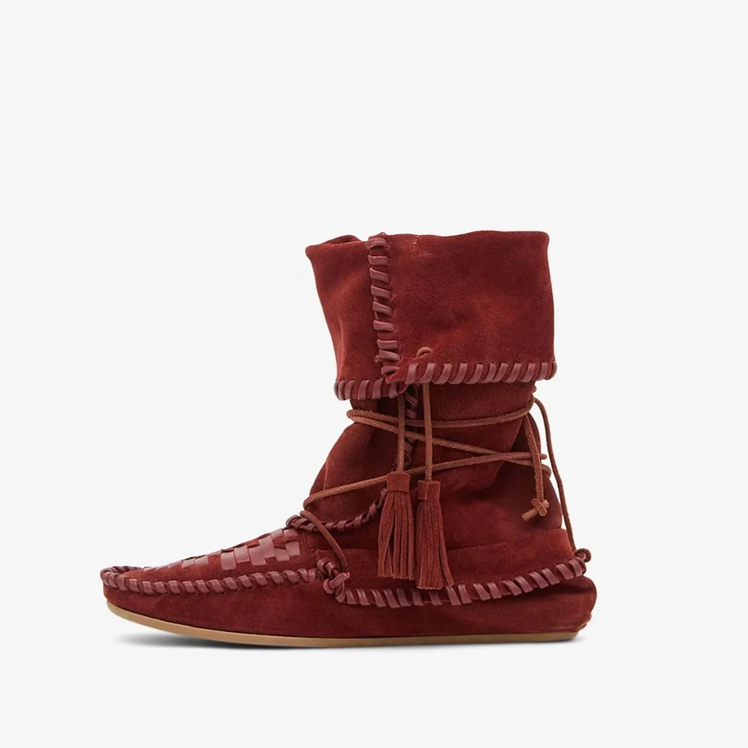 Agodor Women Slouched Ruched Fold Over Ankle Boots Suede Leather Woven Fringe Western Cowboy Boots Flat Lace Up Retro Short Booties