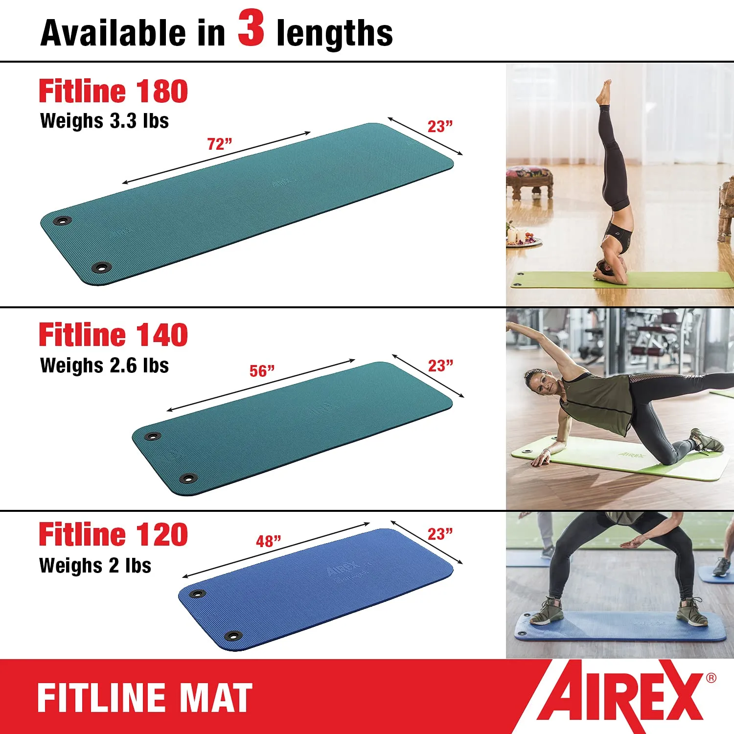 AIREX Fitline 140 Premium Exercise Mat - Home Workout Mat for Rehabilitation, Strength Training, Water Aerobics, Exercise, Fitness, Home Workouts 56" x 23", Lime, With Hanging Grommets