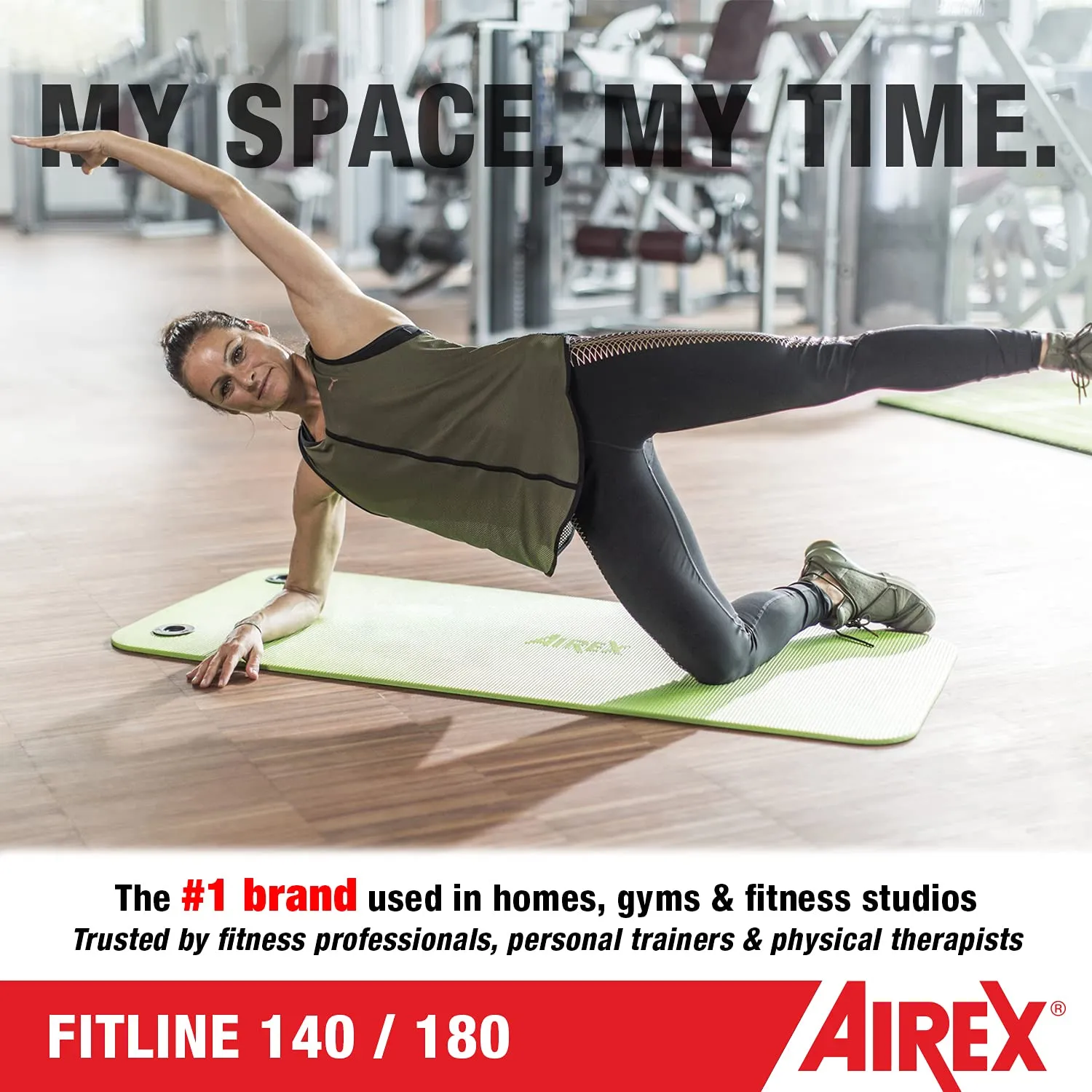 AIREX Fitline 140 Premium Exercise Mat - Home Workout Mat for Rehabilitation, Strength Training, Water Aerobics, Exercise, Fitness, Home Workouts 56" x 23", Lime, With Hanging Grommets