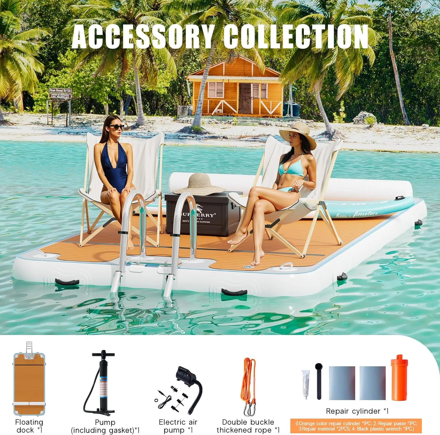 Albott Inflatable Floating Dock with Non-Slip Surface, Inflatable Dock with Ladder & Carry Bag for Lake, Pool, or Beach