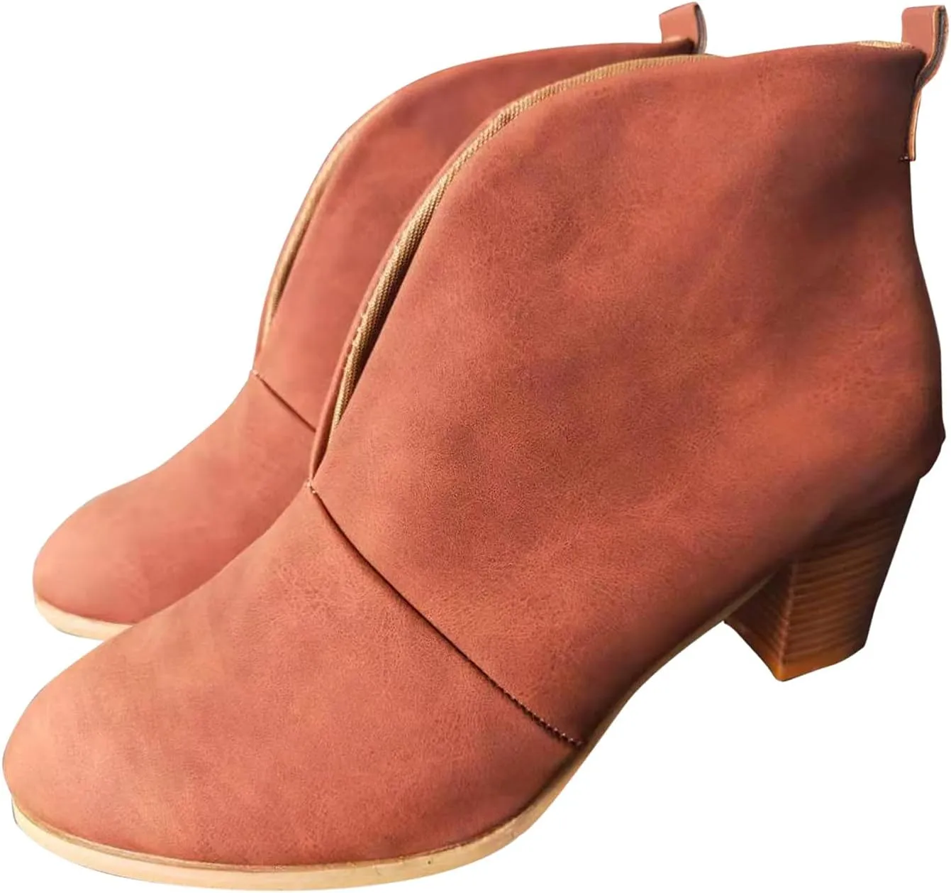 Ankle Boots for Women Fashion V Cut Ankle Booties Pointed Stacked Mid Heel Boots Cowboy Boots Winter Shoes