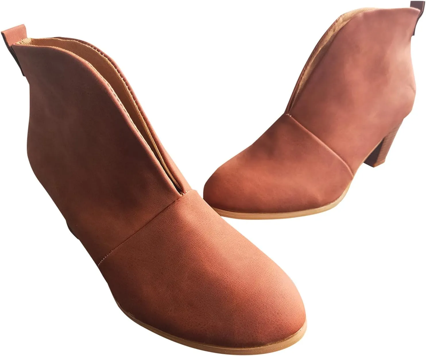 Ankle Boots for Women Fashion V Cut Ankle Booties Pointed Stacked Mid Heel Boots Cowboy Boots Winter Shoes