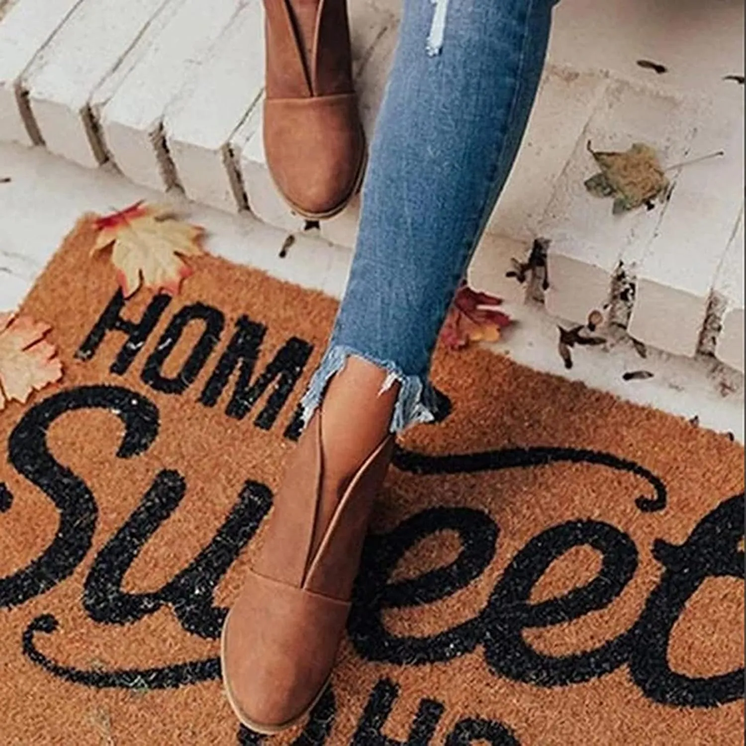 Ankle Boots for Women Fashion V Cut Ankle Booties Pointed Stacked Mid Heel Boots Cowboy Boots Winter Shoes