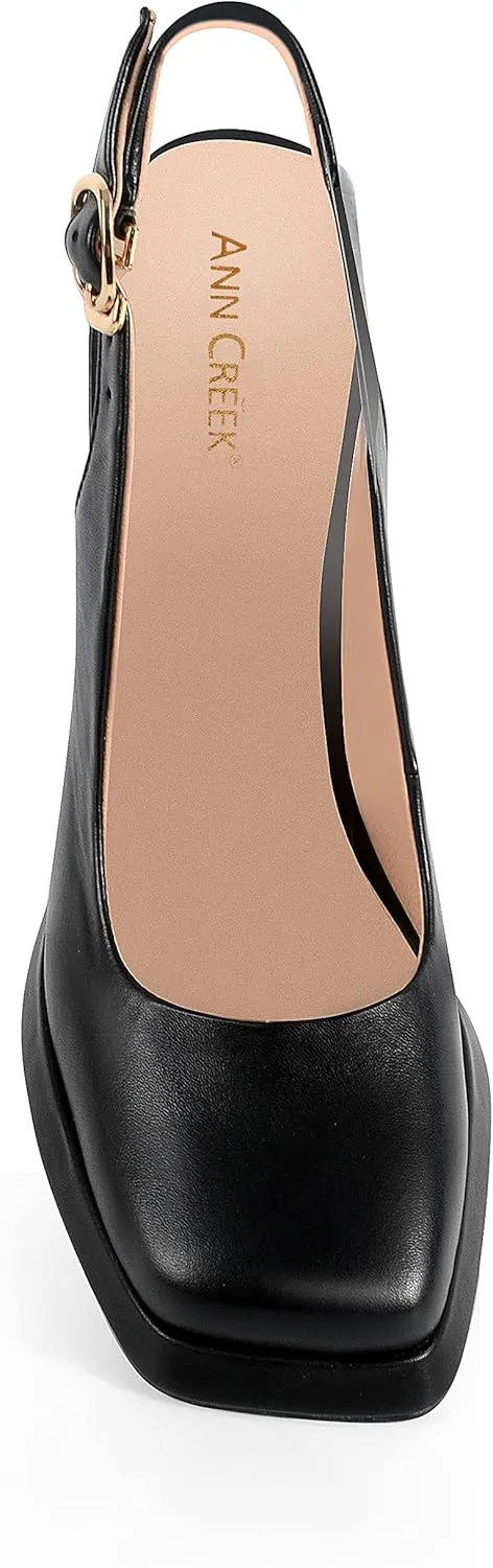ANN CREEK Women's Platform Slingback High Heels Ladies Square Toe Pump Shoes