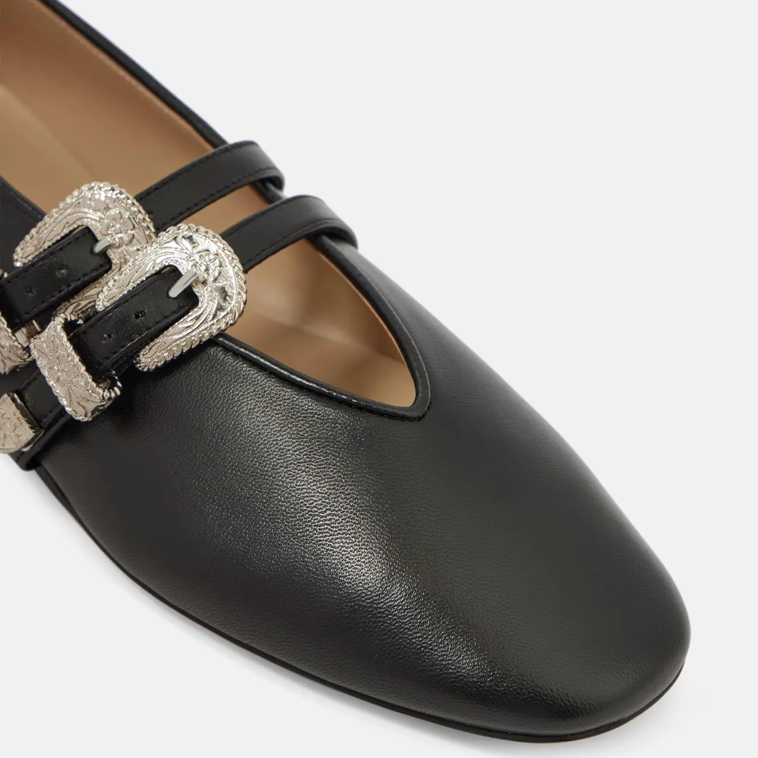 Arqa Women's Ballet Flats with Two Western Buckles Cushioned Leather Insole & Piping Dressy Comfortable Work Office Flats Wedding Ballerina Shoes