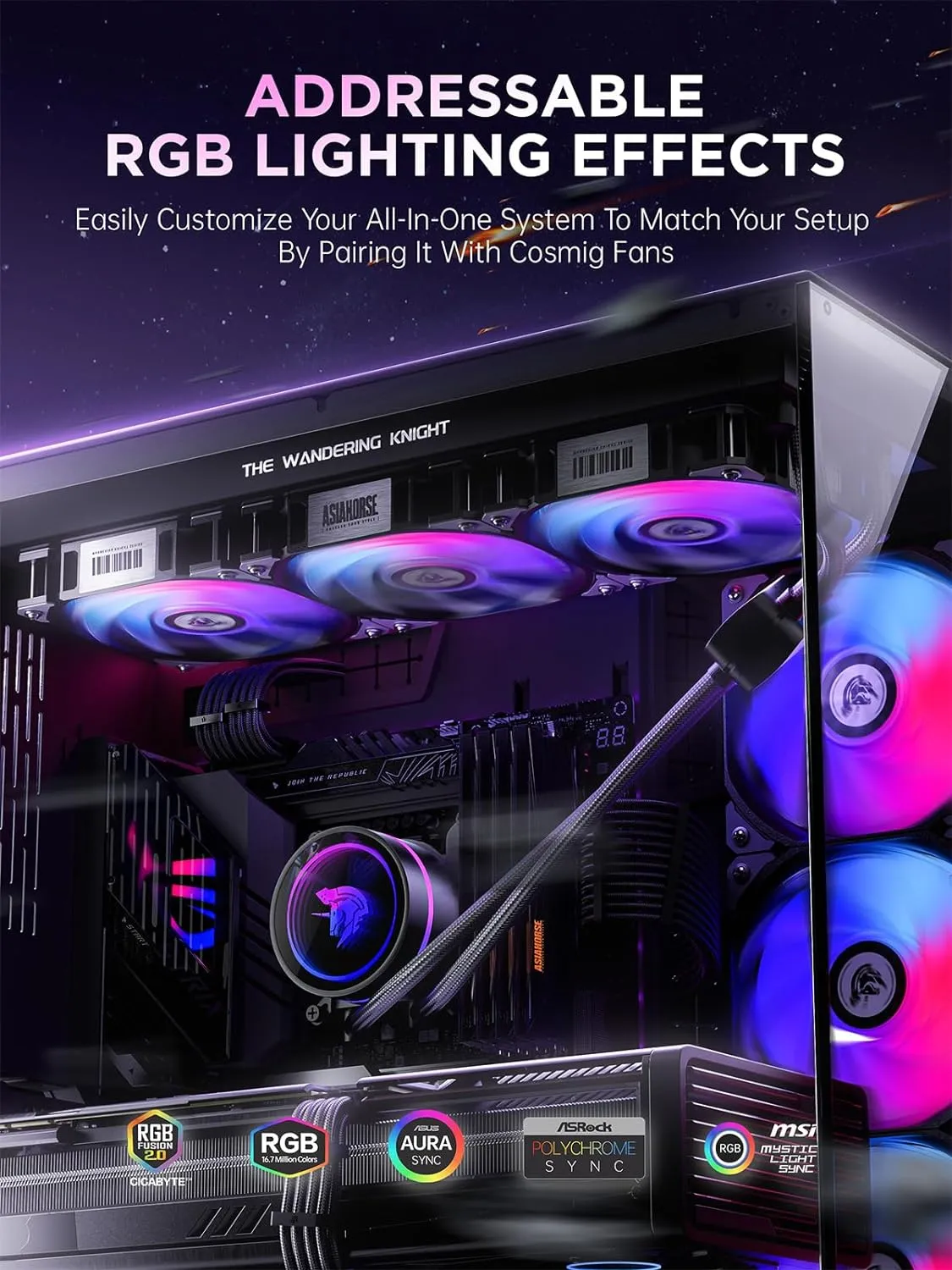 AsiaHorse WK-A360 ARGB All-in-One AIO CPU Liquid Cooler, Wandering Knight 360mm Water Cooling System with Dual High-Performance Pump and 3×120mm PWM Fans, Compatible with Intel & AMD CPUs (Black)