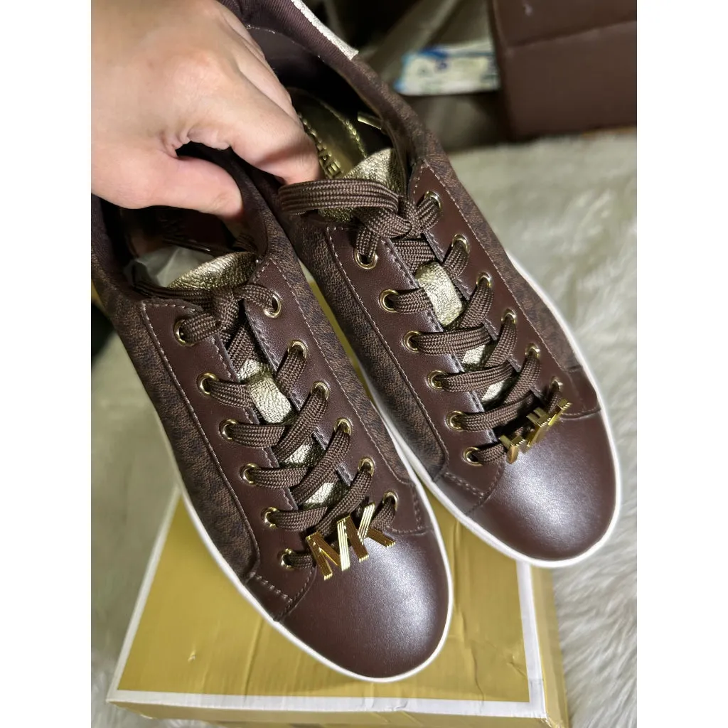 AUTHENTIC/ORIGINAL Michael K0rs MK Poppy Color-Block Logo Vanilla Brown Sneaker Shoes