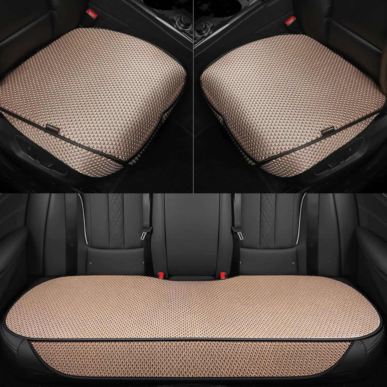 Auto Newer Breathable Universal Four Seasons Car Seat Covers, Luxury Include Front Car Seat Protector and RearCar Seat Cushion,Compatible with 95% Vehicles， Fit for Cars Truck SUV (Beige,3PCS)