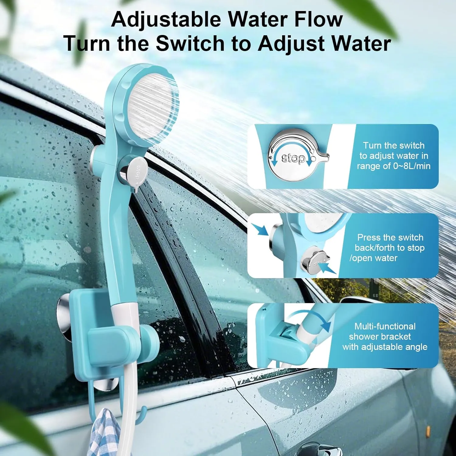 AUTOPkio Portable Camping Shower - Outdoor Camp Shower with Showerhead Sprayer & Rechargeable Battery Pump for Camping, Travel, Hiking, Car Washing, Pet Bath