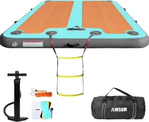 AWSUM Inflatable Floating Dock, 8ft/10ft Non-Slip EVA Wood Surface Inflatable Swim Platform Dock for Lake, Inflatable Water Mat Floating Island Raft for Pool Beach Ocean