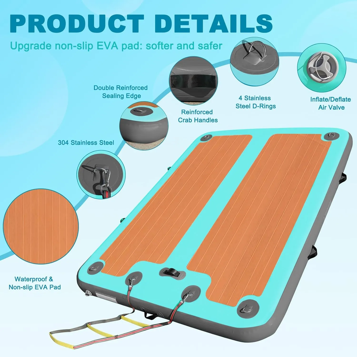 AWSUM Inflatable Floating Dock, 8ft/10ft Non-Slip EVA Wood Surface Inflatable Swim Platform Dock for Lake, Inflatable Water Mat Floating Island Raft for Pool Beach Ocean