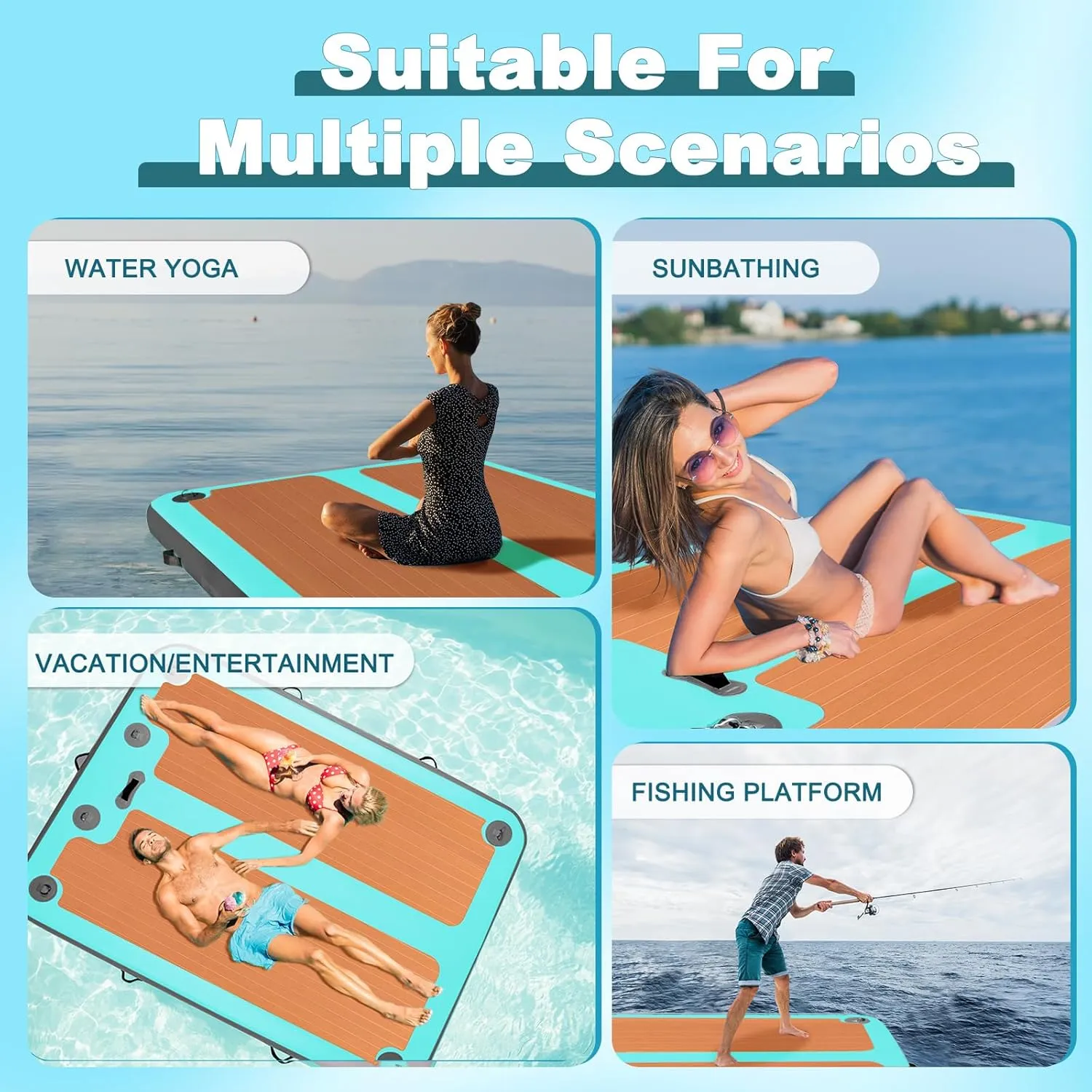 AWSUM Inflatable Floating Dock, 8ft/10ft Non-Slip EVA Wood Surface Inflatable Swim Platform Dock for Lake, Inflatable Water Mat Floating Island Raft for Pool Beach Ocean