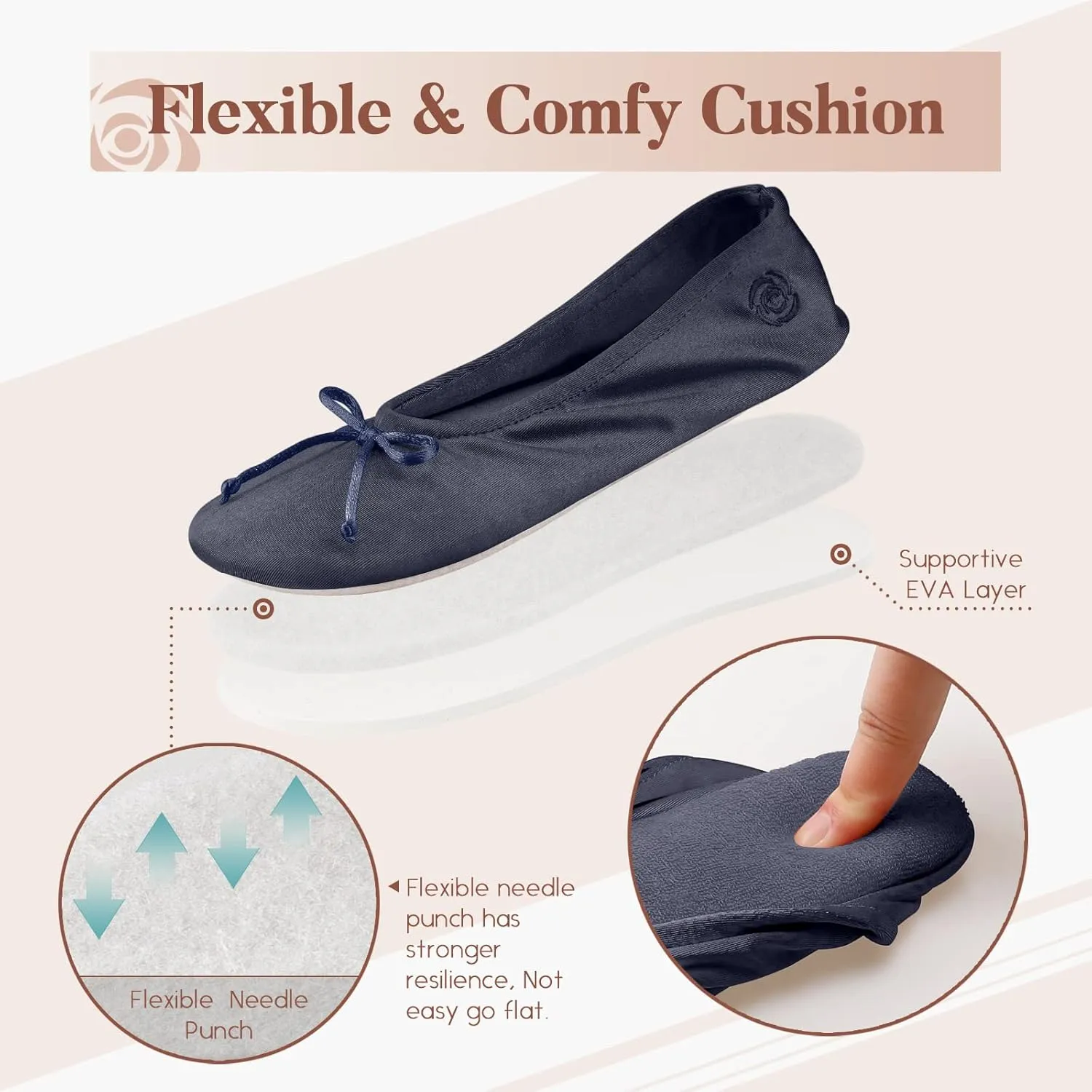 BCTEX COLL Women's Ballerina House Slippers with Bow, Ladies Satin Bedroom Slipper with Suede Sole Indoor
