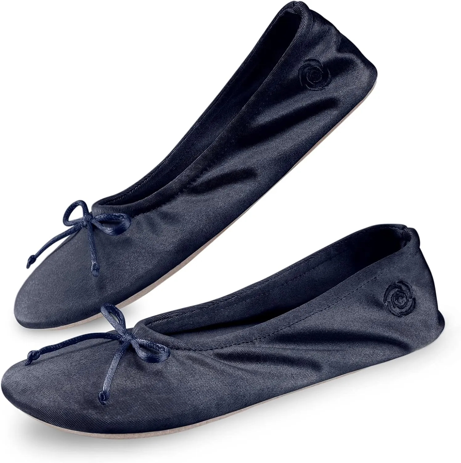 BCTEX COLL Women's Ballerina House Slippers with Bow, Ladies Satin Bedroom Slipper with Suede Sole Indoor