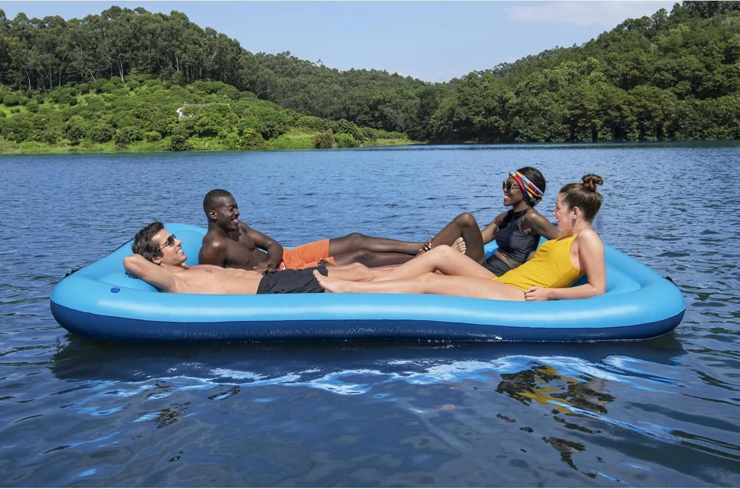 Bestway Hydro-Force Sun Soaker 4 Person Inflatable Platform Lake Floating Dock Water Lounger for Beach Days and Sun Tanning