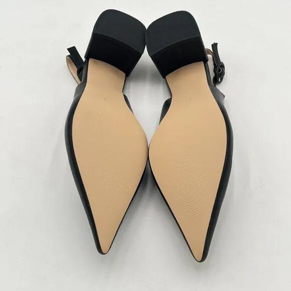 Black Women Retro Pointed Toe Slingback Sandals Comfortable Low Block Heel Pump