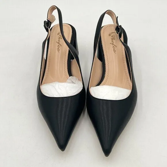 Black Women Retro Pointed Toe Slingback Sandals Comfortable Low Block Heel Pump