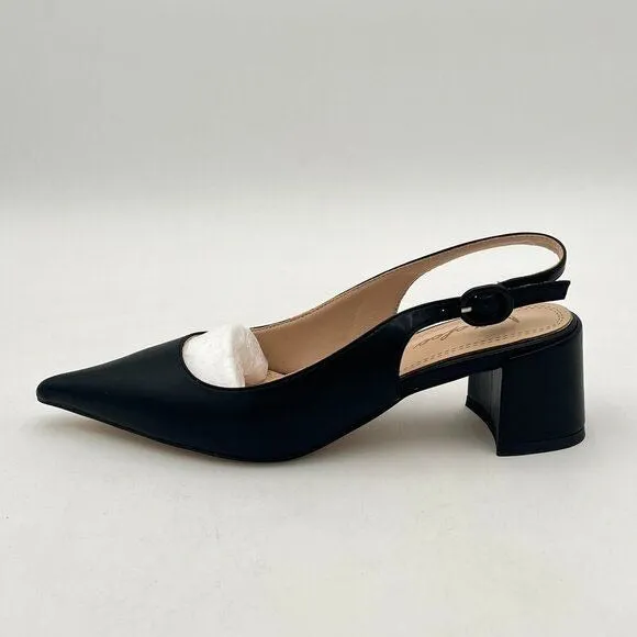 Black Women Retro Pointed Toe Slingback Sandals Comfortable Low Block Heel Pump