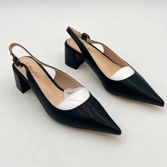 Black Women Retro Pointed Toe Slingback Sandals Comfortable Low Block Heel Pump
