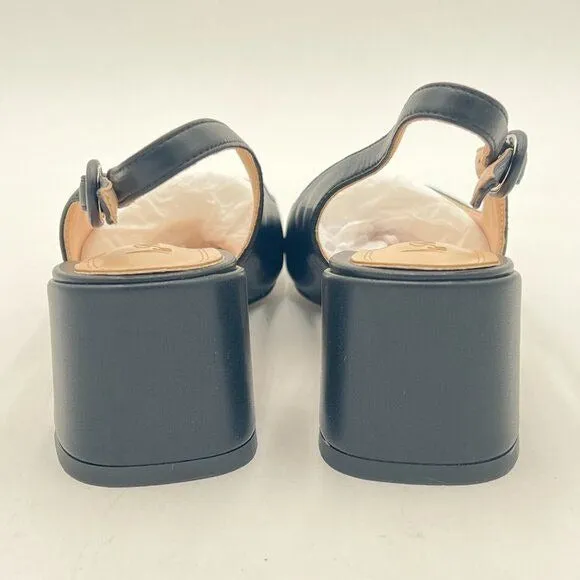 Black Women Retro Pointed Toe Slingback Sandals Comfortable Low Block Heel Pump