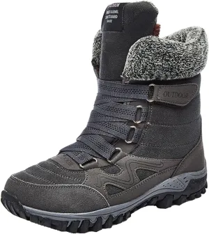 BlackeEight Women's Winter Outdoor Mid-Calf Hiking Boots,Waterproof Non-Slip Warm Fur Lined Adjustable Tracks Suede Snow Ankle Booties